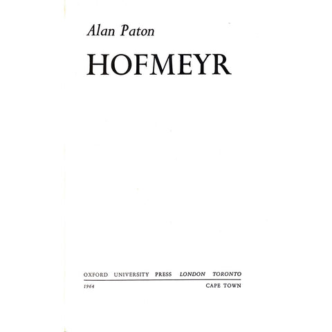 Hofmeyr by Alan Paton [1964]